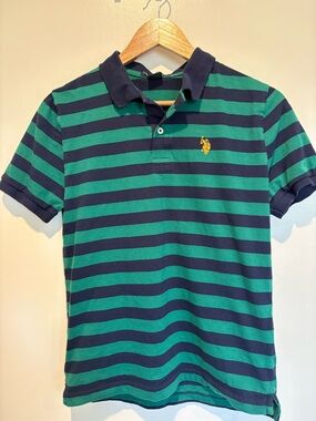 U.S. Polo Association Youth XL Green & Navy Striped Polo Short Sleeve Shirt